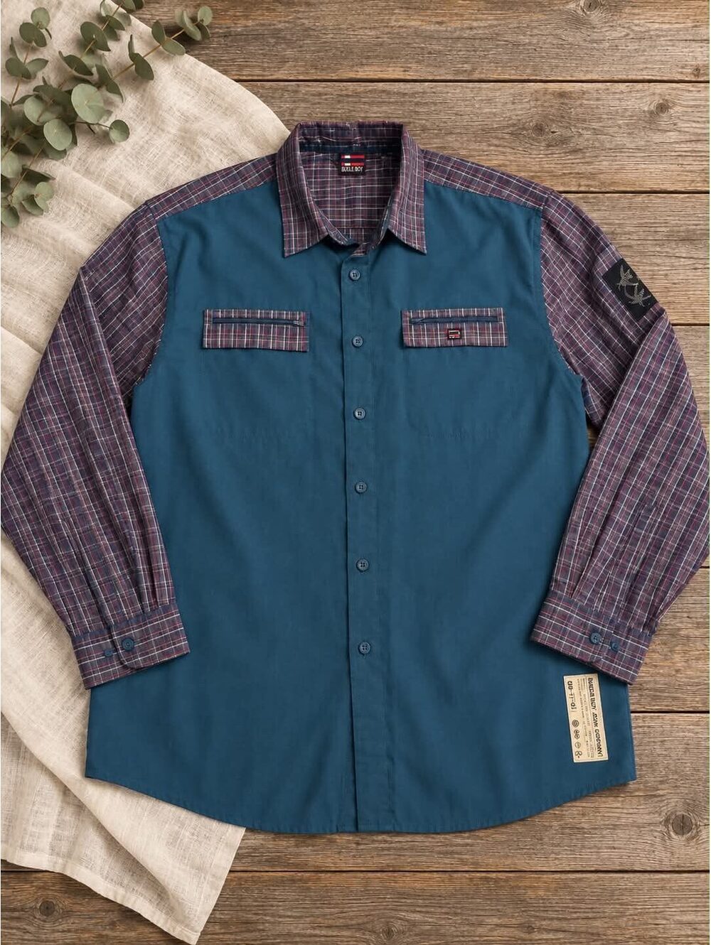 Bugle Boy Men's Button-Up Shirt Blue and Plaid Long Sleeve